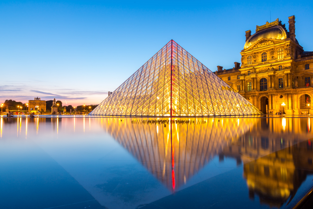 The pyramide of Louvre museum at night, Paris, France